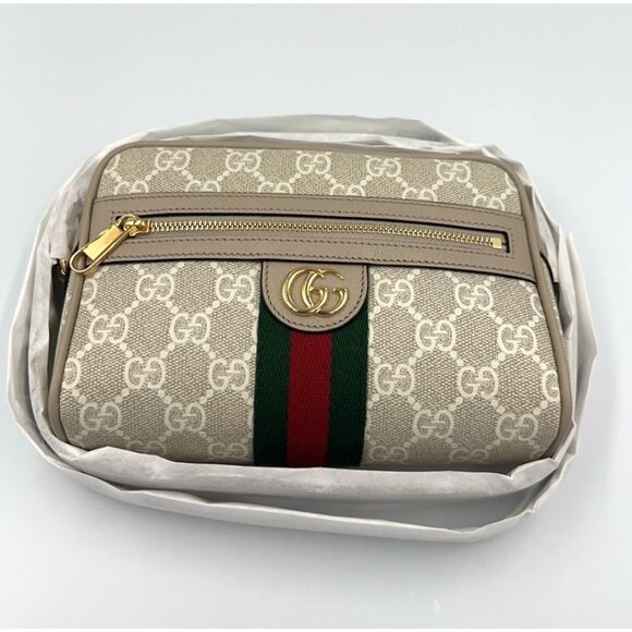 Gucci GG Supreme Canvas Ophidia Web Strip Mini Shoulder/Crossboy Bag Beige White - Picture 3 of 12